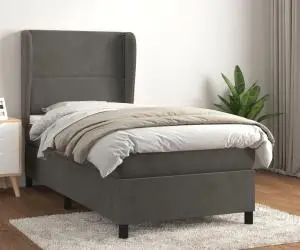 vidaXL Pat box spring cu saltea, gri închis, 100x200 cm, catifea