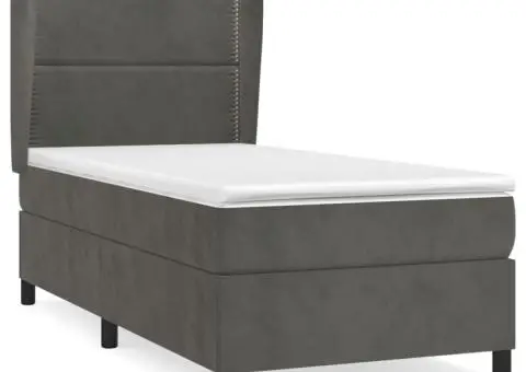 Pat box spring cu saltea, gri închis, 100x200 cm, catifea - 2/5