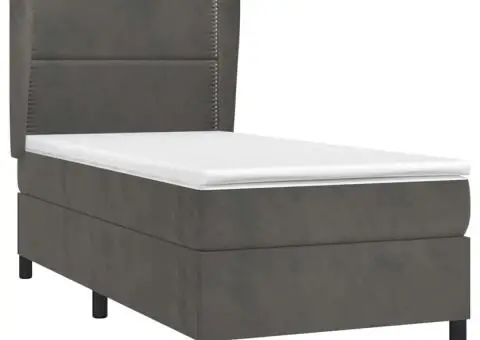 Pat box spring cu saltea, gri închis, 100x200 cm, catifea - 3/5