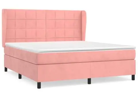 Pat box spring cu saltea, roz, 160x200 cm, catifea - 2/5