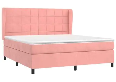 Pat box spring cu saltea, roz, 160x200 cm, catifea - 3/5