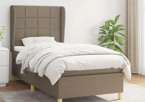 Pat box spring cu saltea, gri taupe, 100x200 cm, textil - 1/5