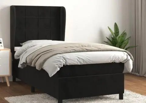 Pat box spring cu saltea, negru, 100x200 cm, catifea - 1/5