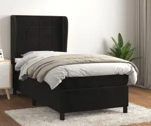 vidaXL Pat box spring cu saltea, negru, 100x200 cm, catifea
