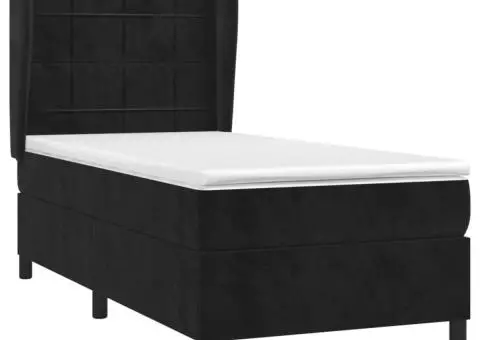 Pat box spring cu saltea, negru, 100x200 cm, catifea - 3/5