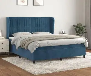 Pat box spring cu saltea, albastru închis, 180x200 cm, catifea