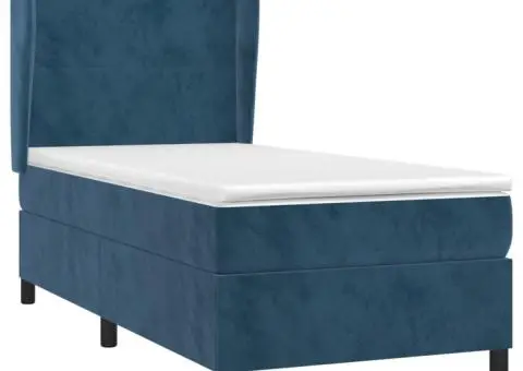 Pat box spring cu saltea, albastru închis, 90x200 cm, catifea - 3/5