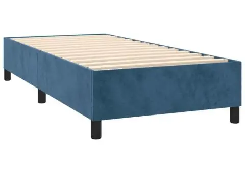 Pat box spring cu saltea, albastru închis, 90x200 cm, catifea - 4/5