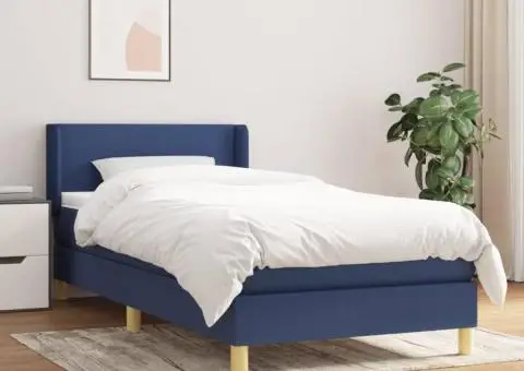 Pat box spring cu saltea, albastru, 90x200 cm, textil - 1/5