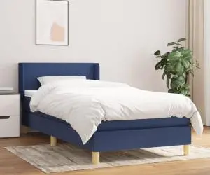 vidaXL Pat box spring cu saltea, albastru, 90x200 cm, textil