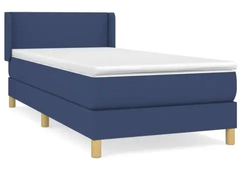 Pat box spring cu saltea, albastru, 90x200 cm, textil - 2/5