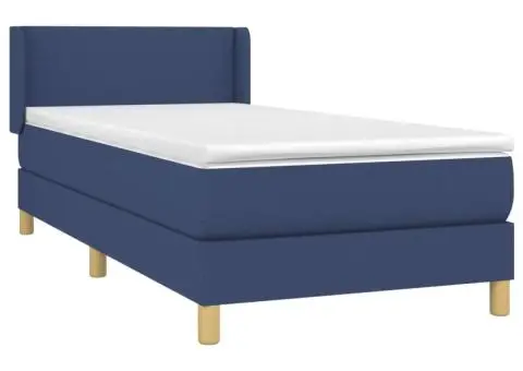 Pat box spring cu saltea, albastru, 90x200 cm, textil - 3/5