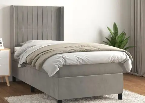 Pat continental cu saltea, gri deschis, 80x200 cm, catifea - 1/5