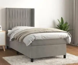 vidaXL Pat continental cu saltea, gri deschis, 80x200 cm, catifea