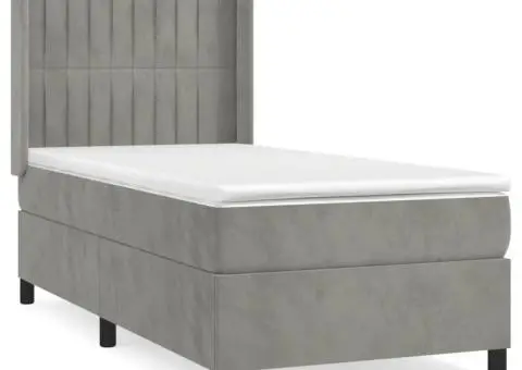 Pat continental cu saltea, gri deschis, 80x200 cm, catifea - 2/5