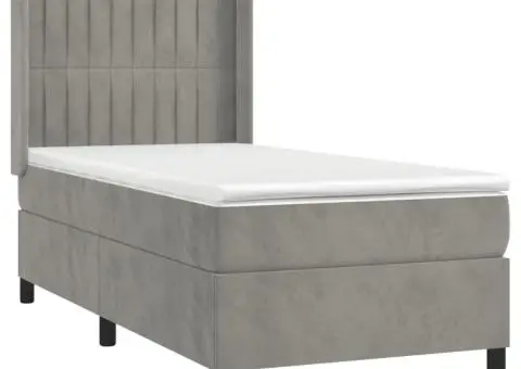 Pat continental cu saltea, gri deschis, 80x200 cm, catifea - 3/5