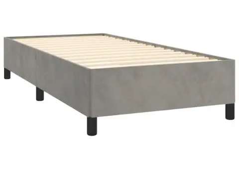 Pat continental cu saltea, gri deschis, 80x200 cm, catifea - 4/5