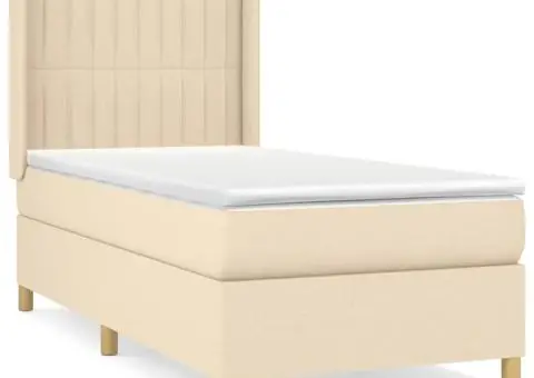 Pat box spring cu saltea, crem, 90x200 cm, textil - 2/5