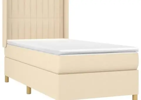 Pat box spring cu saltea, crem, 90x200 cm, textil - 3/5