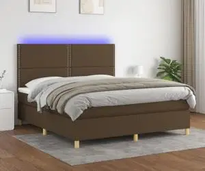 vidaXL Pat cu arcuri, saltea și LED, maro închis, 160x200 cm, textil