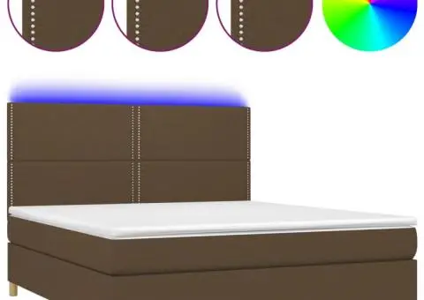 Pat cu arcuri, saltea și LED, maro închis, 160x200 cm, textil - 2/5
