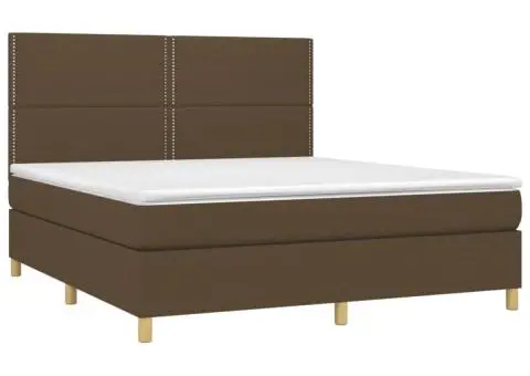 Pat cu arcuri, saltea și LED, maro închis, 160x200 cm, textil - 3/5