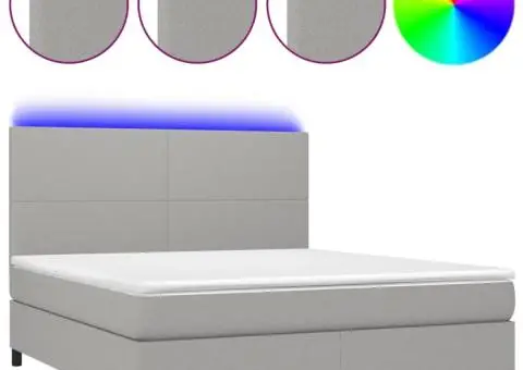 Pat cu arcuri, saltea și LED, gri deschis, 180x200 cm, textil - 2/5