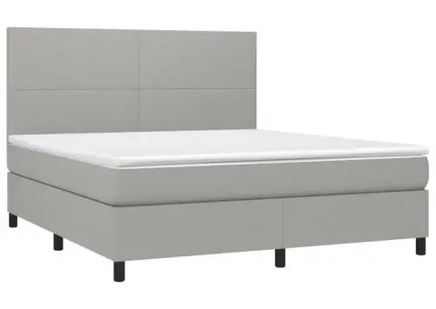 Pat cu arcuri, saltea și LED, gri deschis, 180x200 cm, textil - 3/5