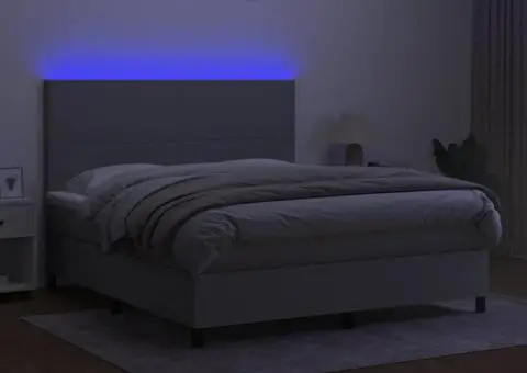 Pat cu arcuri, saltea și LED, gri deschis, 180x200 cm, textil - 4/5