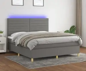 vidaXL Pat cu arcuri, saltea și LED, gri închis, 180x200 cm, textil