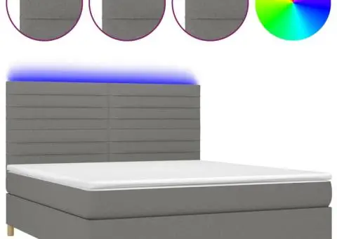 Pat cu arcuri, saltea și LED, gri închis, 180x200 cm, textil - 2/5