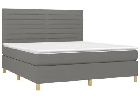 Pat cu arcuri, saltea și LED, gri închis, 180x200 cm, textil - 3/5