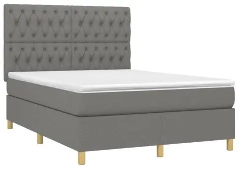 Pat cu arcuri, saltea și LED, gri închis, 140x190 cm, textil - 3/5