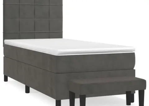 Pat box spring cu saltea, gri închis, 90x200 cm, catifea - 2/5