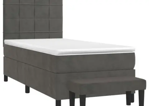 Pat box spring cu saltea, gri închis, 90x200 cm, catifea - 3/5
