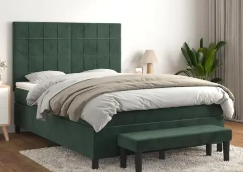 Pat box spring cu saltea, verde închis, 140x200 cm, catifea - 1/5