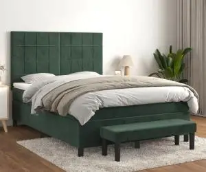 vidaXL Pat box spring cu saltea, verde închis, 140x200 cm, catifea