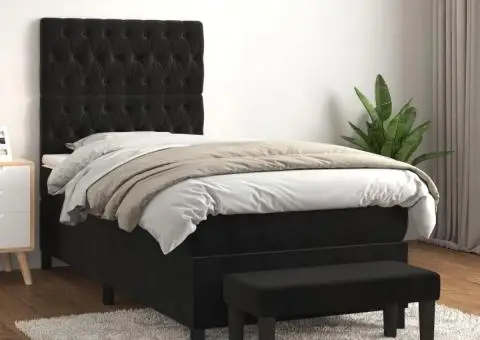 Pat box spring cu saltea, negru, 100x200 cm, catifea - 1/5