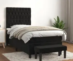 vidaXL Pat box spring cu saltea, negru, 100x200 cm, catifea