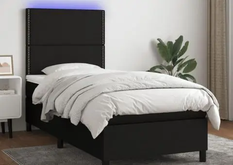 Pat cu arcuri, saltea și LED, negru, 90x190 cm, textil - 1/5