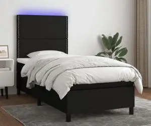 vidaXL Pat cu arcuri, saltea și LED, negru, 90x190 cm, textil