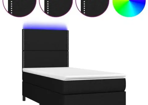 Pat cu arcuri, saltea și LED, negru, 90x190 cm, textil - 2/5