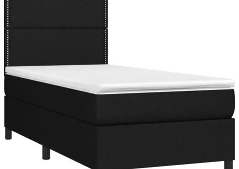 Pat cu arcuri, saltea și LED, negru, 90x190 cm, textil - 3/5