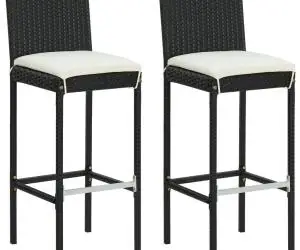 vidaXL Scaune de bar pentru grădină cu perne, 2 buc., negru, poliratan