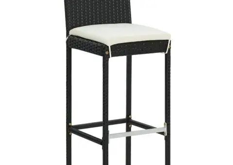 Scaune de bar pentru grădină cu perne, 2 buc., negru, poliratan - 2/5