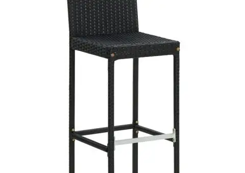 Scaune de bar pentru grădină cu perne, 2 buc., negru, poliratan - 3/5
