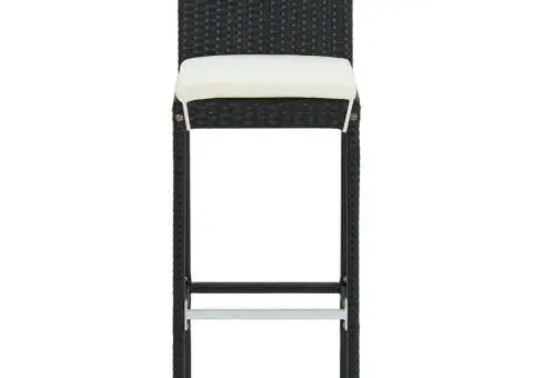 Scaune de bar pentru grădină cu perne, 2 buc., negru, poliratan - 4/5