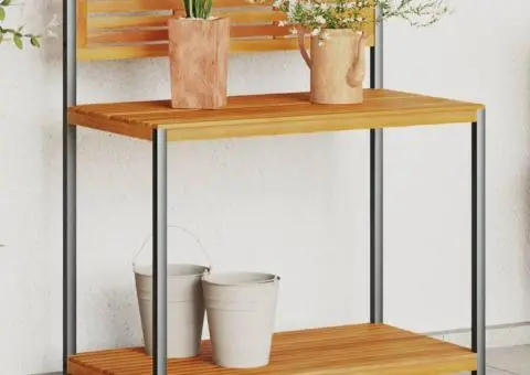 Masa de lucru de grădină 90x50x110 cm lemn masiv acacia și oțel - 1/5