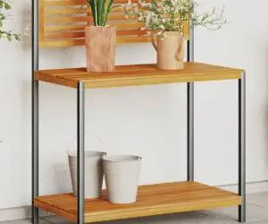 vidaXL Masa de lucru de grădină 90x50x110 cm lemn masiv acacia și oțel