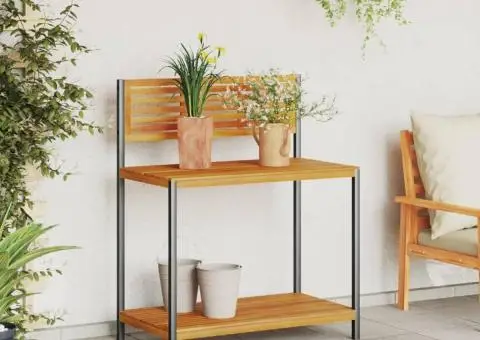 Masa de lucru de grădină 90x50x110 cm lemn masiv acacia și oțel - 3/5